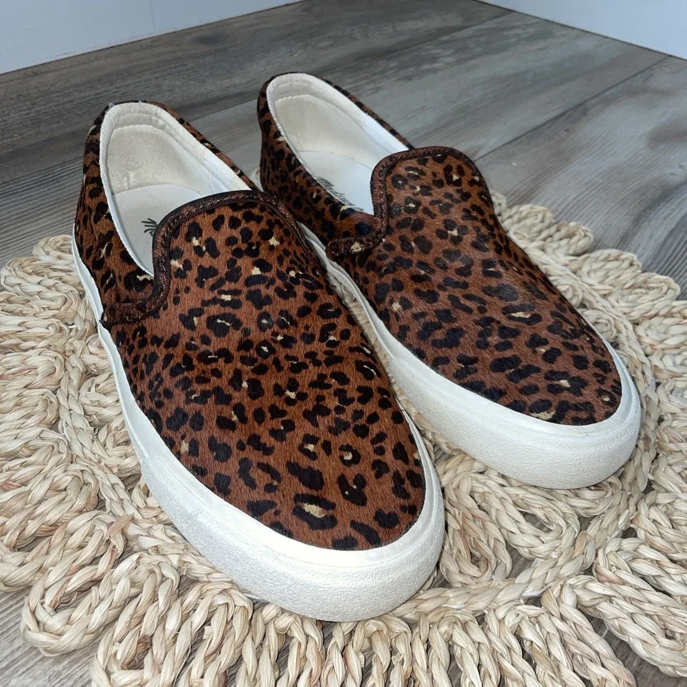 Madewell Women's 8 Sidewalk Slip On Sneakers Real Calf Hair Leopard‎ Print